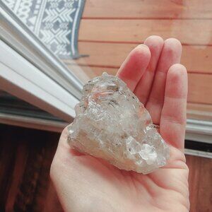 Natural Raw Specimen Quartz Crystal Rock Stone W/ Orange Black Inclusions....
